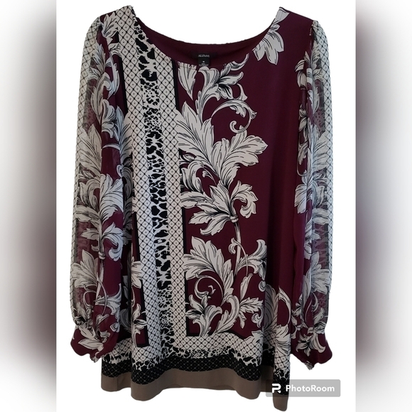 ALFANI TUNIC W/SHEER LONG SLEEVES SZ M - Picture 3 of 8